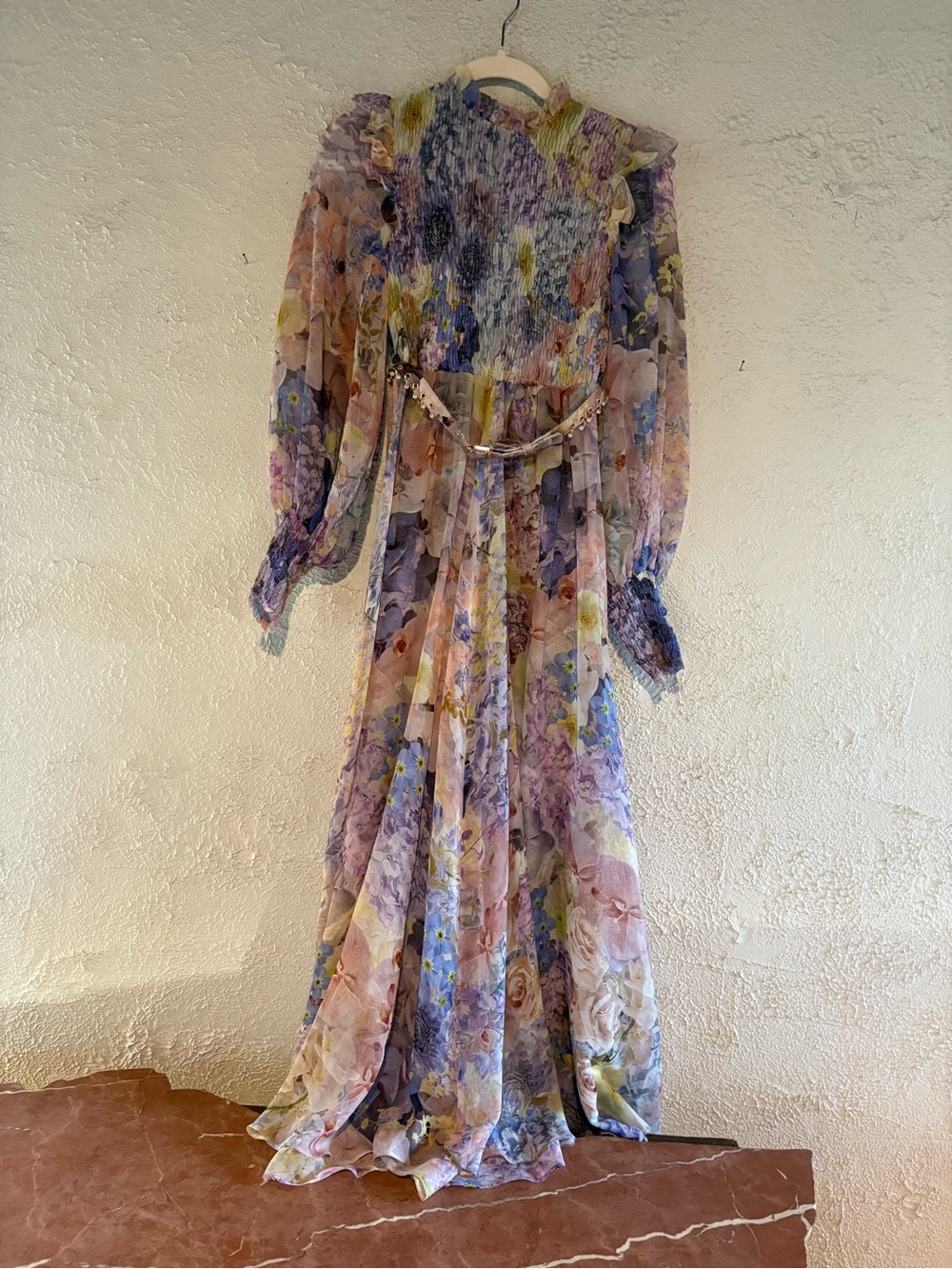 Zimmerman Lavender Floral Maxi Dress with Pastel Accents